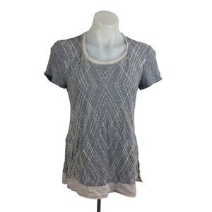 White House Black Market Womens Grey Cream Gold Sparkle Diamond Lines Tee Top S